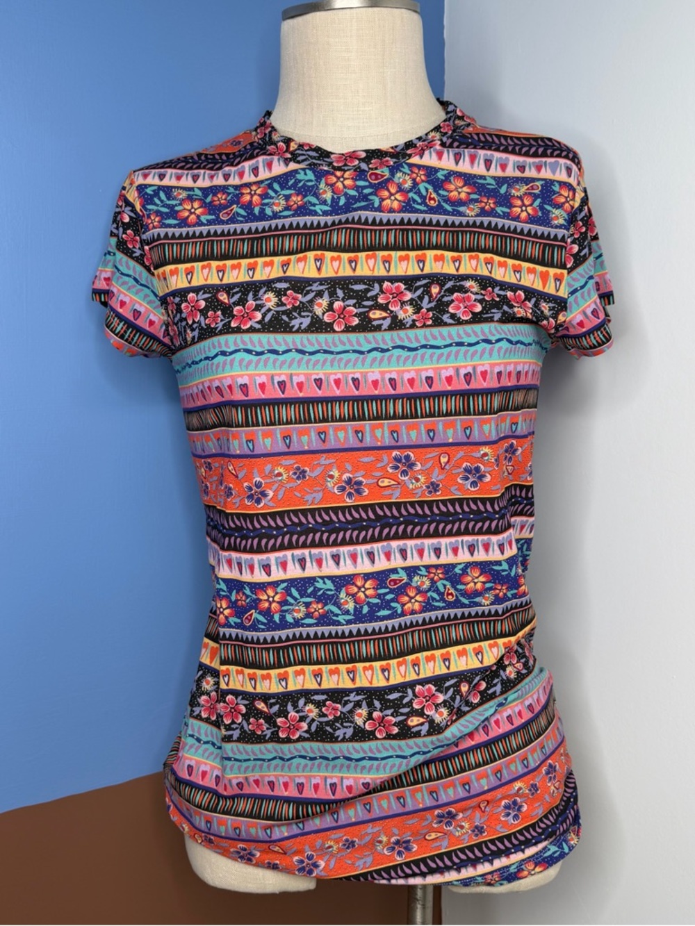 & Other Stories Vibrant Floral Geometric Striped T Shirt Size 12